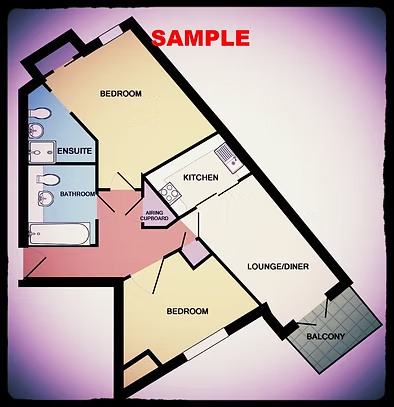 3D style floor plan of a family home