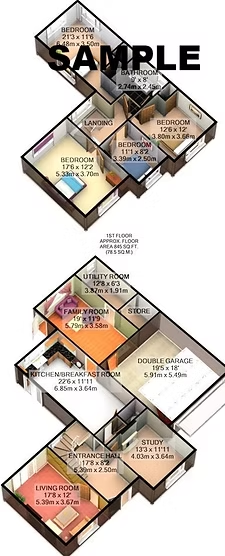 Bungalow floor plan with total floor area