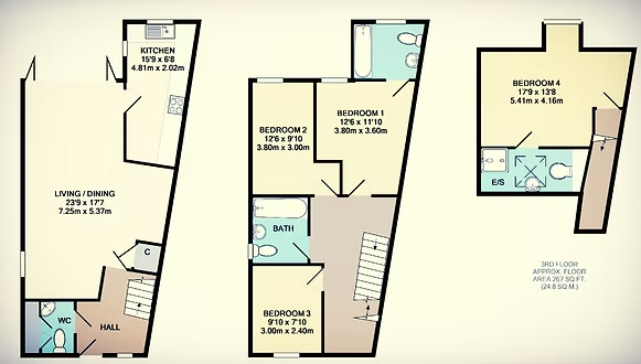 Apartment floor plan with open plan living area